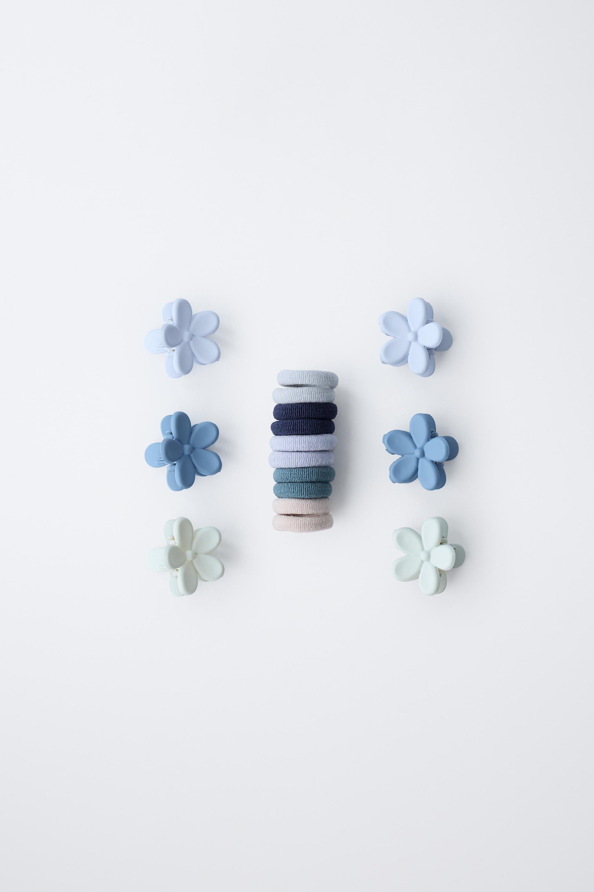 BOX SET OF FLOWER HAIR CLIPS AND HAIR TIES